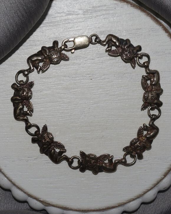 Unbranded Jewelry - Vintage Sterling Silver Winged Angels Bracelet 12.9G / 7.25in